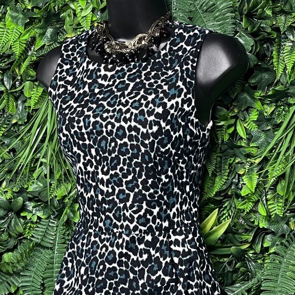 J CREW Dress Women 00 Black Green Leopard Pleated Sleeveless Sheath Career‎ 2665 - Picture 5 of 8